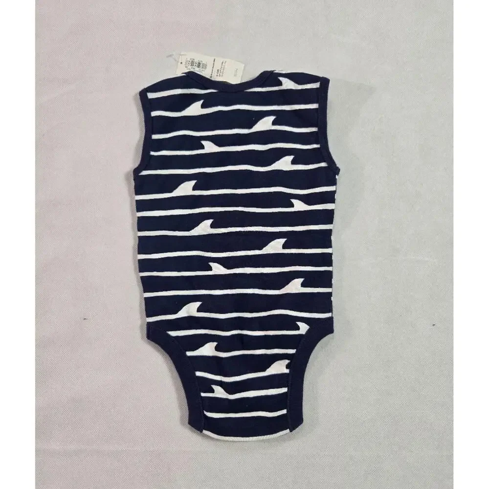 Old Navy Navy Blue Shark Fin Pattern Sleeveless Bodysuit Size 12-18 Months